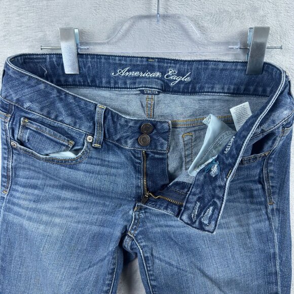 American Eagle Artist Crop Jeans Stretch Womens Size W30 Low Rise Blue - Picture 4 of 11